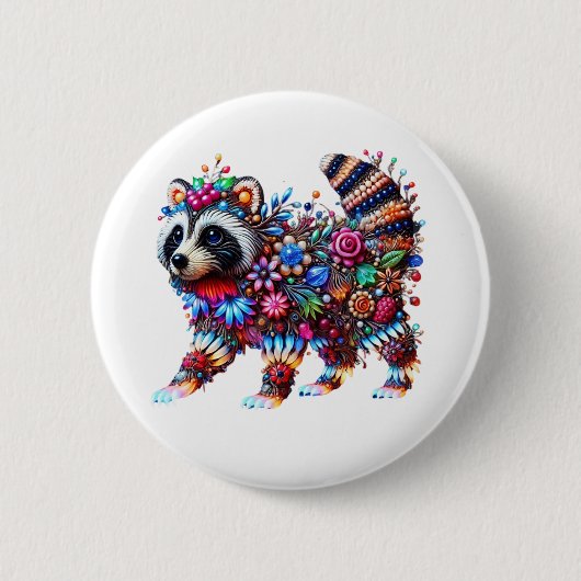 魅惑された白熱［赤熱］光を放つラクーン 缶バッジ (正面)