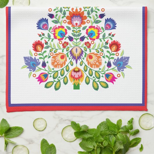 魅惑された花模様:民俗学のユレタイドのタペストリー キッチンタオル (折り畳み)