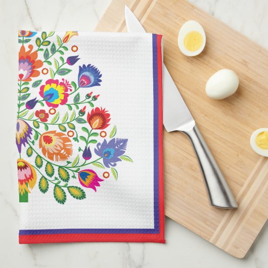 魅惑された花模様:民俗学のユレタイドのタペストリー キッチンタオル (四つ折り)