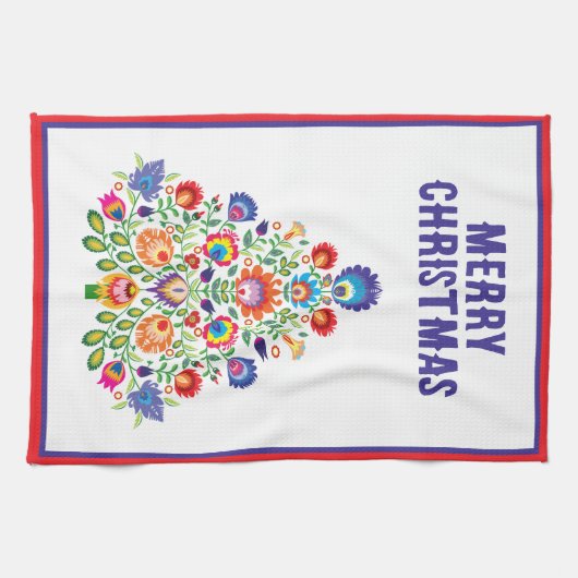 魅惑された花模様:民俗学のユレタイドのタペストリー キッチンタオル (横)