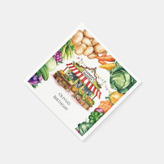 魅惑された野菜農家市場誕生日 スタンダードカクテルナプキン (角)