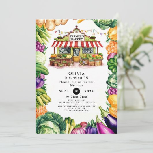 魅惑された野菜農家市場誕生日 招待状 (スタンド正面)