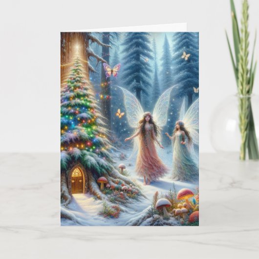 魅惑のおとぎ話の森のパーソナライズされたクリスマス カード (正面)