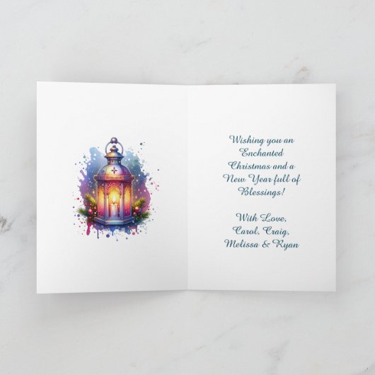 魅惑のおとぎ話の森のパーソナライズされたクリスマス カード (内部)