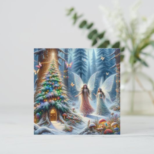 魅惑のおとぎ話の森のパーソナライズされたクリスマス カード (スタンド正面)