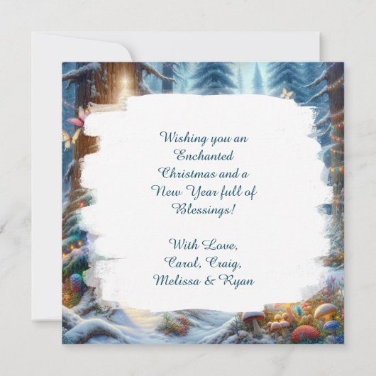 魅惑のおとぎ話の森のパーソナライズされたクリスマス カード (裏面)