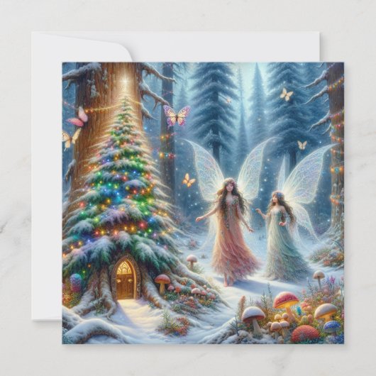 魅惑のおとぎ話の森のパーソナライズされたクリスマス カード (正面)