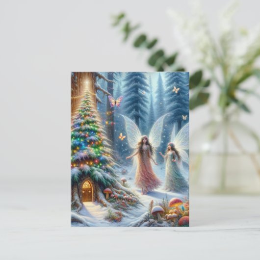 魅惑のおとぎ話の森のパーソナライズされたクリスマス ポストカード (スタンド正面)