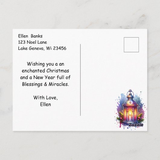 魅惑のおとぎ話の森のパーソナライズされたクリスマス ポストカード (裏面)