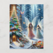 魅惑のおとぎ話の森のパーソナライズされたクリスマス ポストカード (正面)