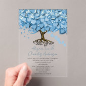 魅惑のおとぎ話の青いハートリーフ結婚ツリー アクリル招待状 (インサイチュ (ポータブル))