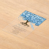 魅惑のおとぎ話の青いハートリーフ結婚ツリー アクリル招待状 (レイダウン)