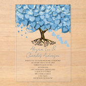 魅惑のおとぎ話の青いハートリーフ結婚ツリー アクリル招待状 (正面)