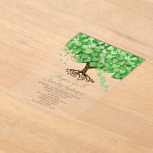 魅惑のおとぎ話グリーンハートリーフ結婚ツリー アクリル招待状 (レイダウン)