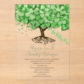 魅惑のおとぎ話グリーンハートリーフ結婚ツリー アクリル招待状 (正面)