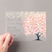 魅惑のおとぎ話ピンクのハートリーフ結婚ツリー アクリル招待状 (インサイチュ (ポータブル))
