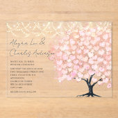 魅惑のおとぎ話ピンクのハートリーフ結婚ツリー アクリル招待状 (正面)