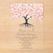 魅惑のおとぎ話ピンクのハートリーフ結婚ツリー アクリル招待状 (正面)