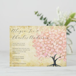 魅惑のおとぎ話ピンクのハートリーフ結婚ツリー 招待状