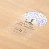 魅惑のおとぎ話薄紫ハートリーフツリー結婚ズ アクリル招待状 (レイダウン)
