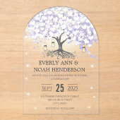 魅惑のおとぎ話薄紫ハートリーフツリー結婚ズ アクリル招待状 (正面)