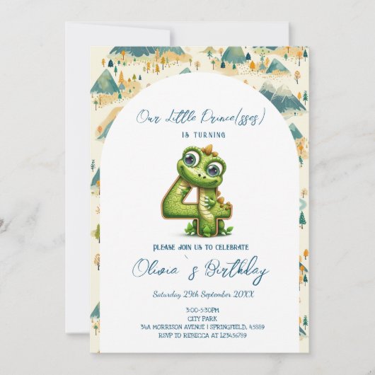 魅惑のおとぎ話4歳の誕生日パーティー 招待状 (正面)