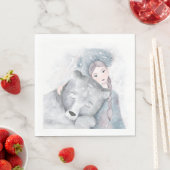 魅惑のお洒落少女とクマのクリスマス スタンダードランチョンナプキン (インサイチュ)