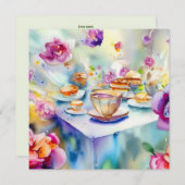 魅惑のお茶のパーティー鮮やか:赤ちゃんシャワー 招待状 (正面/裏面)