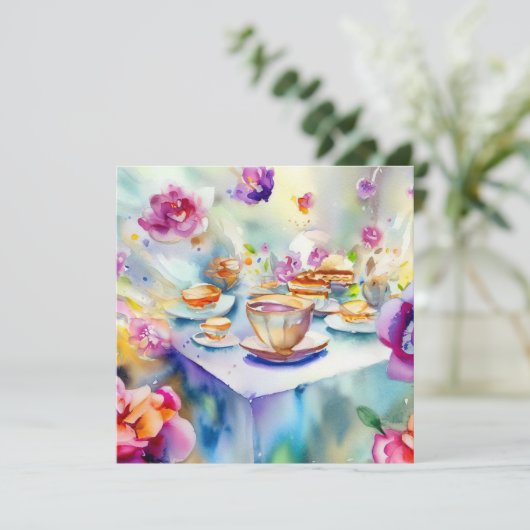 魅惑のお茶のパーティー鮮やか：赤ちゃんシャワー 招待状 (スタンド正面)