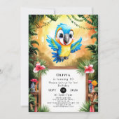 魅惑のかわいいオウム誕生日 招待状 (正面)