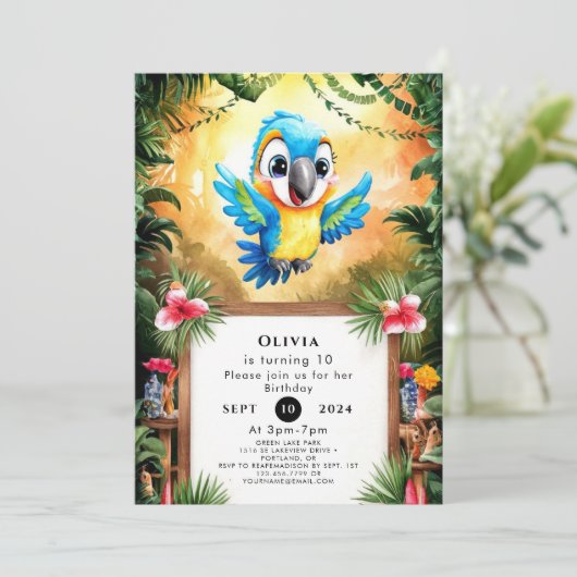 魅惑のかわいいオウム誕生日 招待状 (スタンド正面)