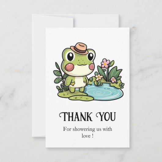 魅惑のかわいいカエルの赤ちゃんシャワー サンキューカード (正面)