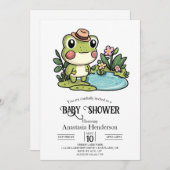 魅惑のかわいいカエルの赤ちゃんシャワー 招待状 (正面/裏面)