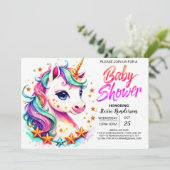 魅惑のかわいいパステルユニコーン赤ちゃんシャワー 招待状 (スタンド正面)