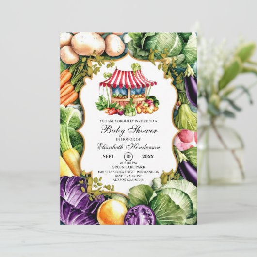 魅惑のかわいいファーマーズマーケット赤ちゃんシャワー 招待状 (スタンド正面)
