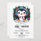 魅惑のかわいいペンギンの赤ちゃんシャワー 招待状 (正面/裏面)