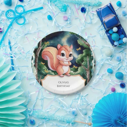 魅惑のかわいいリス誕生日 ペーパープレート (パーティー)