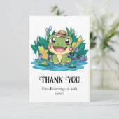 魅惑のかわいらしカエルの赤ちゃんシャワー サンキューカード (スタンド正面)