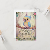 魅惑のかわいらしパロットデジタル誕生日 カード (正面/裏面インサイチュ)