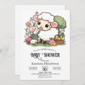 魅惑のかわいらし羊の赤ちゃんシャワー 招待状 (正面/裏面)