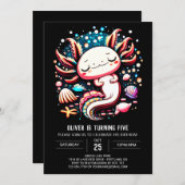 魅惑のアクソロトル優雅な誕生日お祝い 招待状 (正面/裏面)