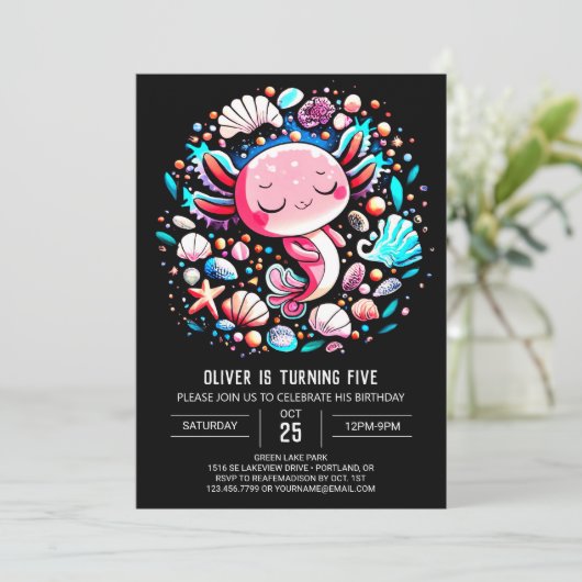 魅惑のアクソロトル子供の誕生日 招待状 (スタンド正面)