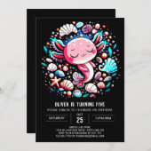 魅惑のアクソロトル子供の誕生日 招待状 (正面/裏面)