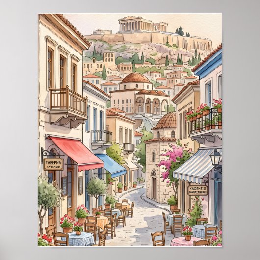 魅惑のアテネ ギリシャ 水彩画 ポスター (正面)