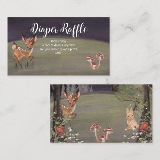 魅惑のウッドランドおむつラッフルベビーシャワーカード エンクロージャーカード (正面/裏面)