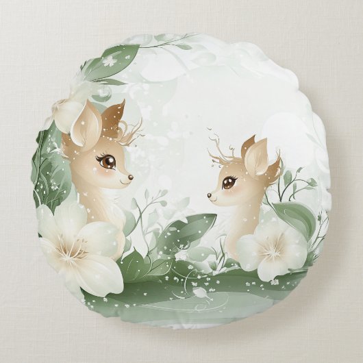 魅惑のウッドランドのフローラ隠れ ラウンドクッション (正面)