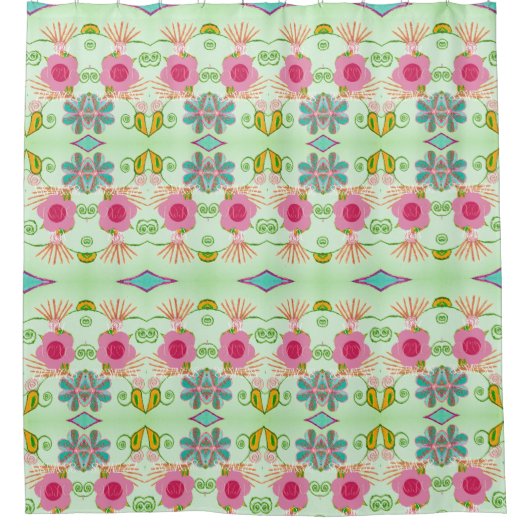 魅惑のエクレクティックガーデン：多様な花の美しさ シャワーカーテン (正面)