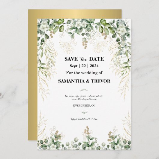 魅惑のエバーグリーン：日付を保存招待状 招待状 (正面/裏面)