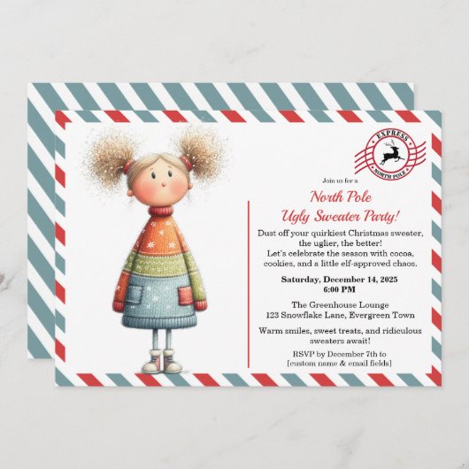 魅惑のエルフ | 北極のダサいスウェーター パーティー 招待状 (正面/裏面)