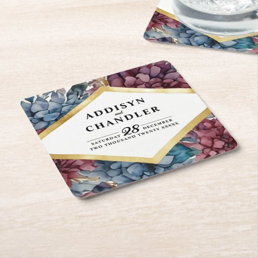 魅惑のエレガンスジュエルトンフローラ結婚ズ スクエアペーパーコースター (アングル)